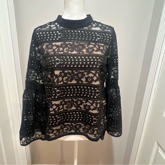 NWT English Factory Anthropologie lace bell sleeve blouse lined size medium - Picture 1 of 7